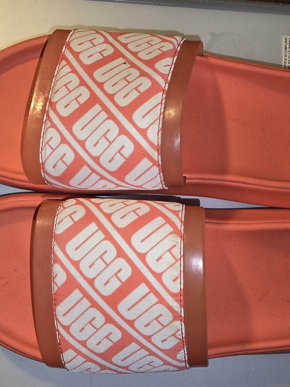 UGG Logo Slide Sandals in Coral Pink